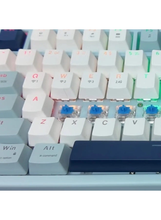JeDEL WKL102 3-Mode Wireless, Bluetooth & Wired Gaming Mechanical Keyboard - Hotswapple DRINKERY Blue Switches - Rainbow LED Lighting - Full Keys Anti Ghosting - Image 5